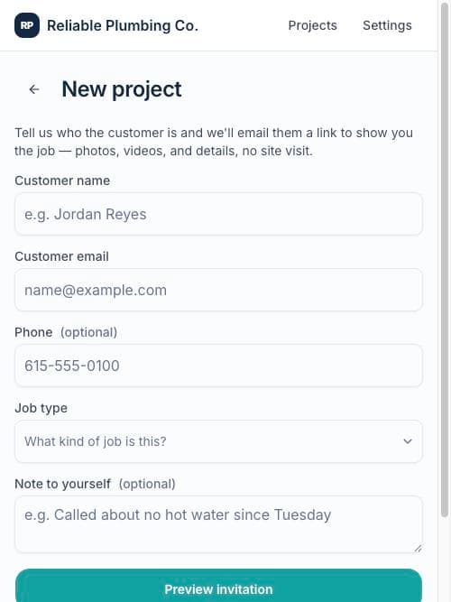 The new project form
