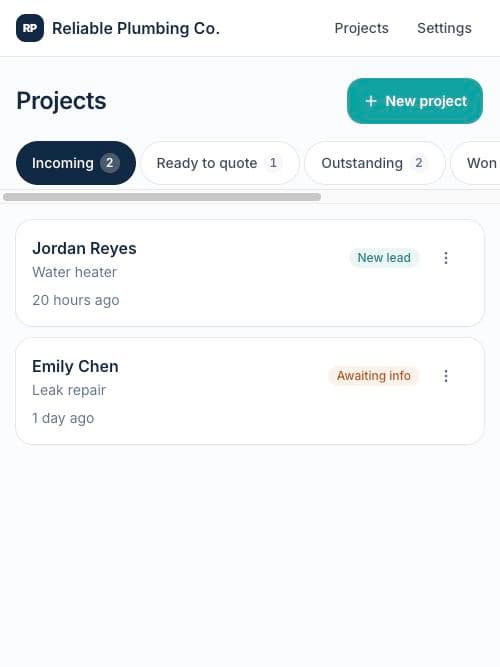 The pipeline with tabs and project cards