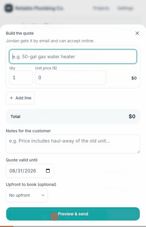 Video walkthrough of building and sending a quote